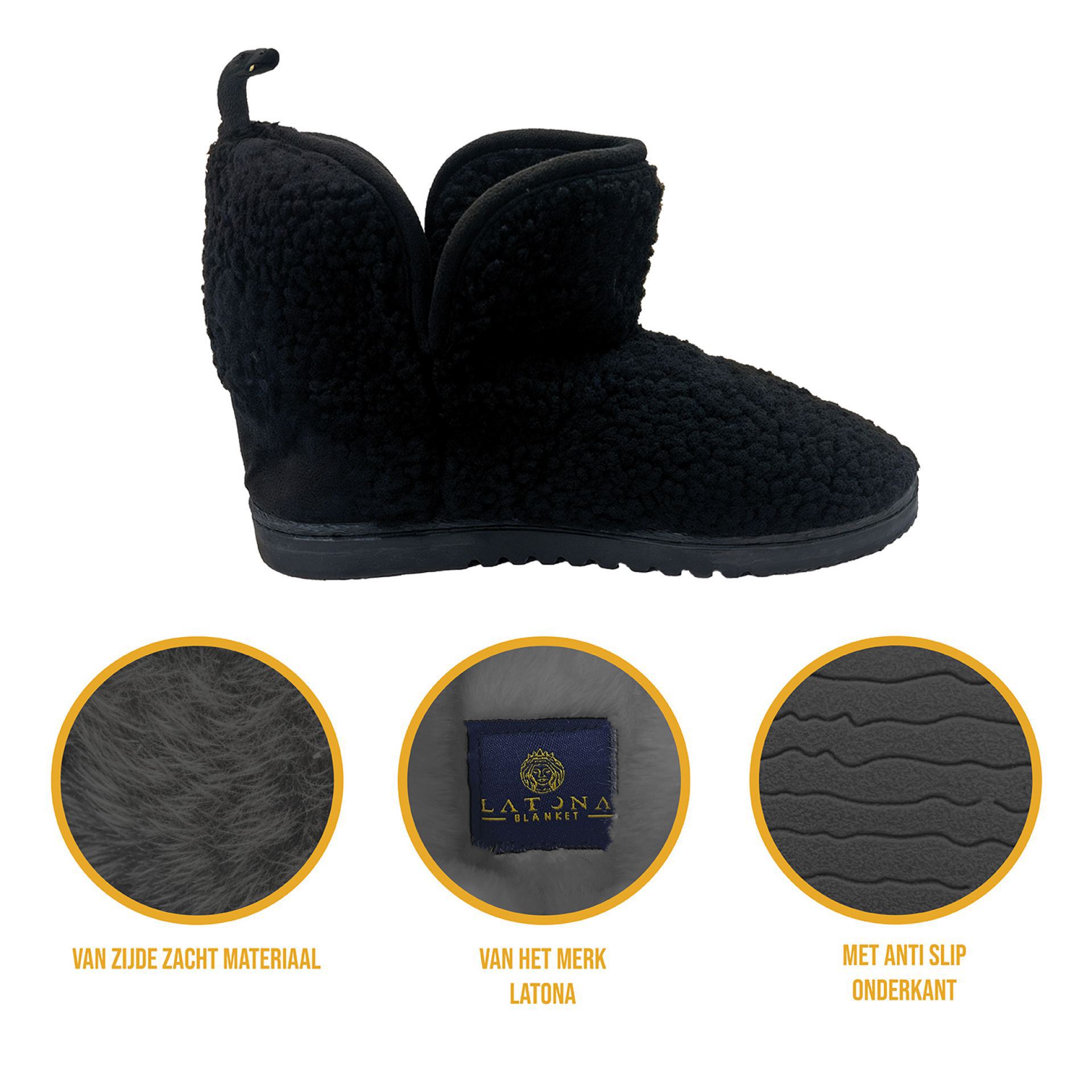 Pantoffels heren zwart teddy hoog kopen
