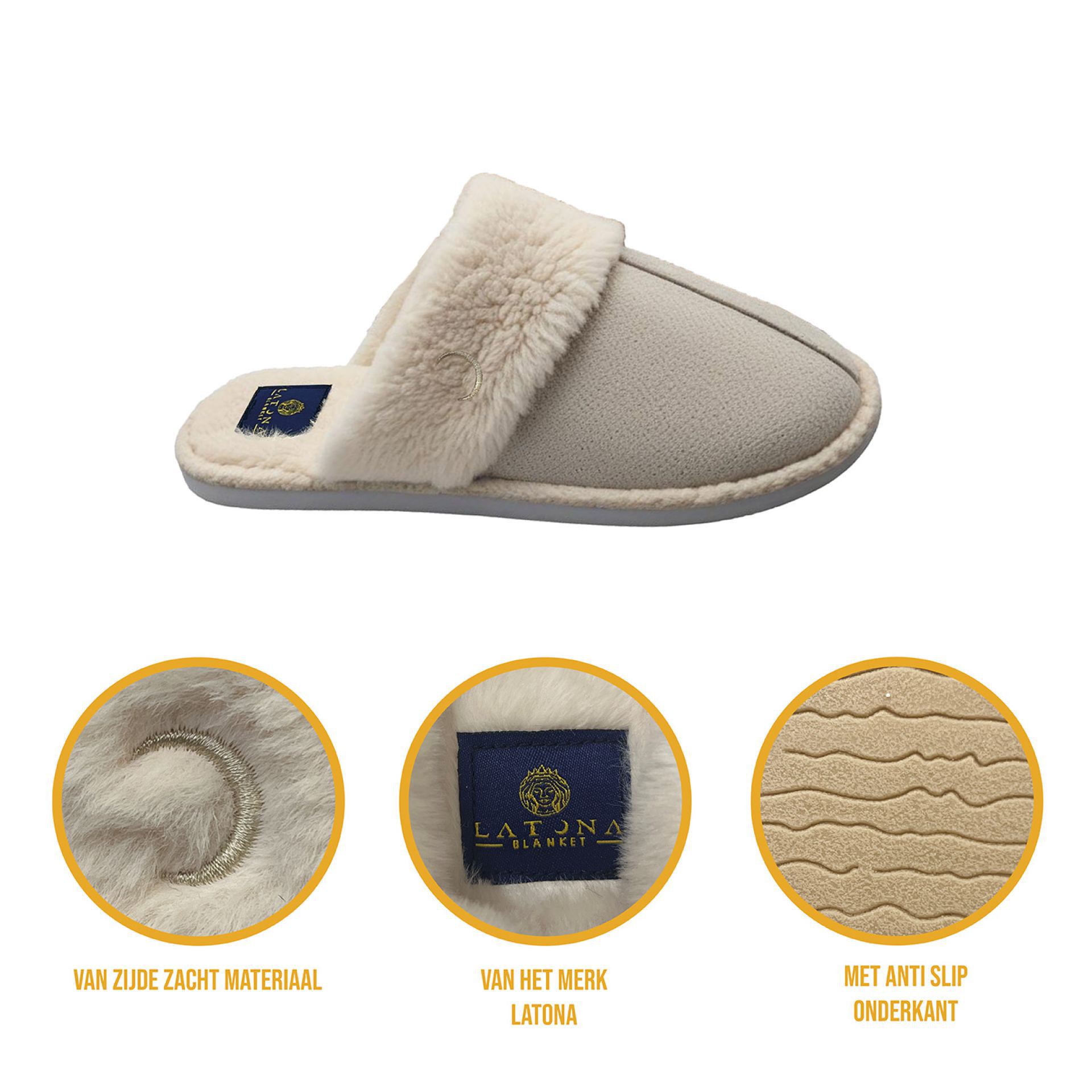 Pantoffels dames creme suede laag